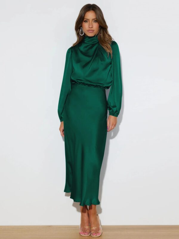 Autumn New High-End Satin Long-Sleeved Loose Dress Temperament Elegant Women'S Evening Dress - Image 7
