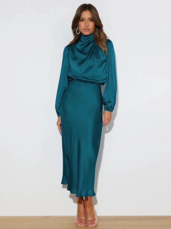 Autumn New High-End Satin Long-Sleeved Loose Dress Temperament Elegant Women'S Evening Dress - Image 9