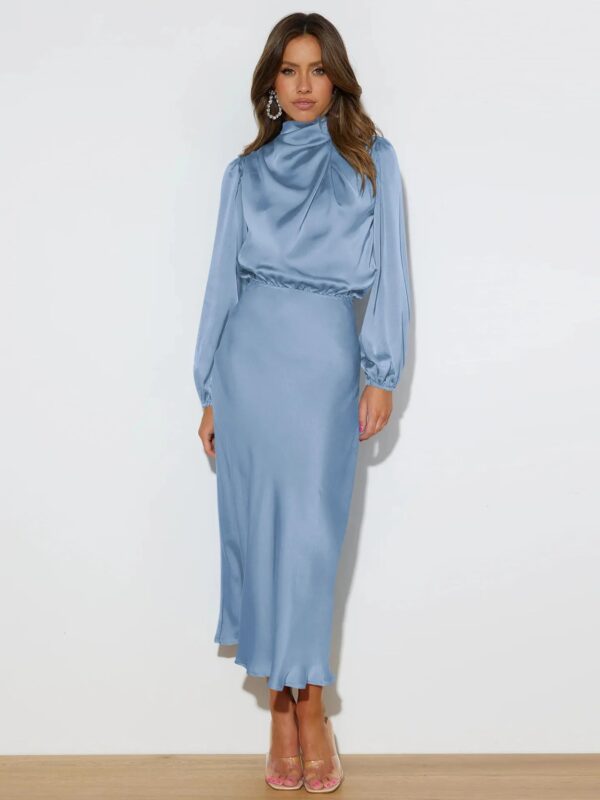Autumn New High-End Satin Long-Sleeved Loose Dress Temperament Elegant Women'S Evening Dress - Image 10