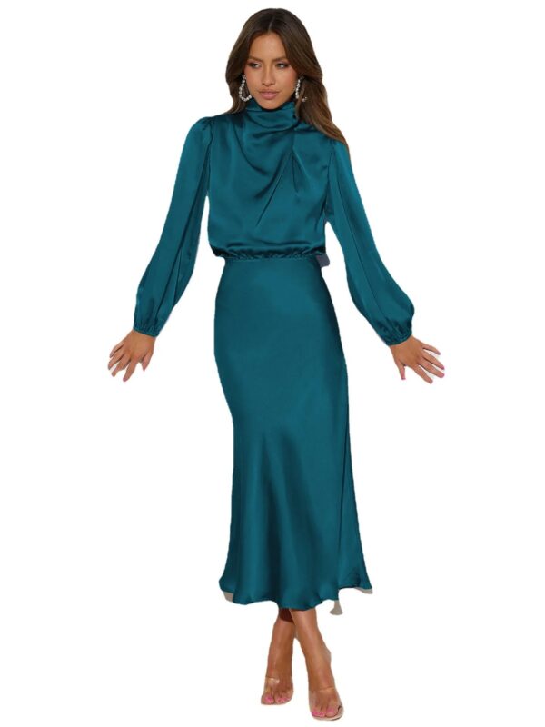 Autumn New High-End Satin Long-Sleeved Loose Dress Temperament Elegant Women'S Evening Dress - Image 5