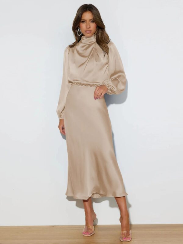 Autumn New High-End Satin Long-Sleeved Loose Dress Temperament Elegant Women'S Evening Dress - Image 6