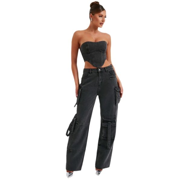 Women'S Autumn New Low-Rise 3D Pocket Splicing Jeans: Loose Fit, Pendant Detail, Thin Trousers - Image 6