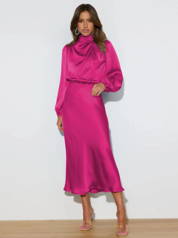 Autumn New High-End Satin Long-Sleeved Loose Dress Temperament Elegant Women'S Evening Dress - Image 11