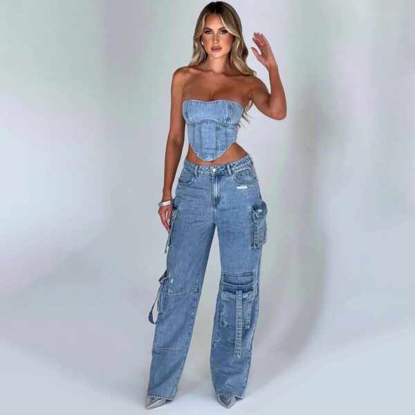 Women'S Autumn New Low-Rise 3D Pocket Splicing Jeans: Loose Fit, Pendant Detail, Thin Trousers - Image 2