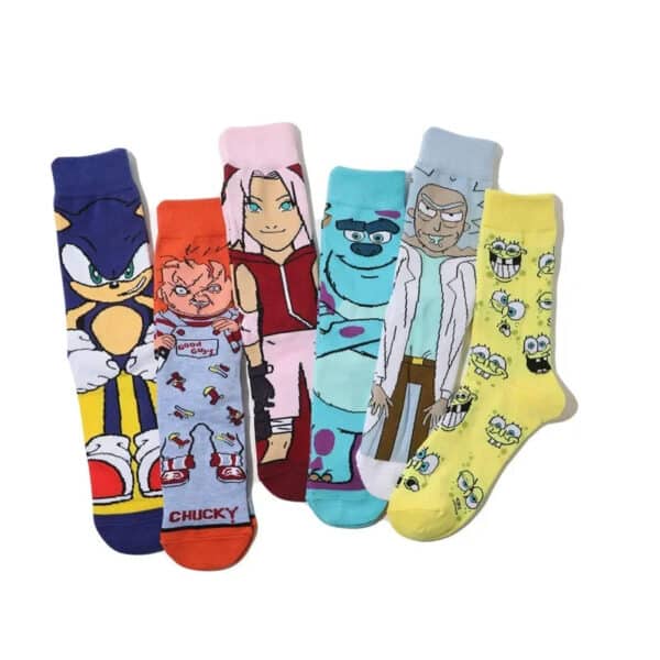Men'S Socks Cotton Cartoon Monster College Socks Anime Personality Trend Tube Socks Comic Stockings Women'S Socks-5Prs - Image 3