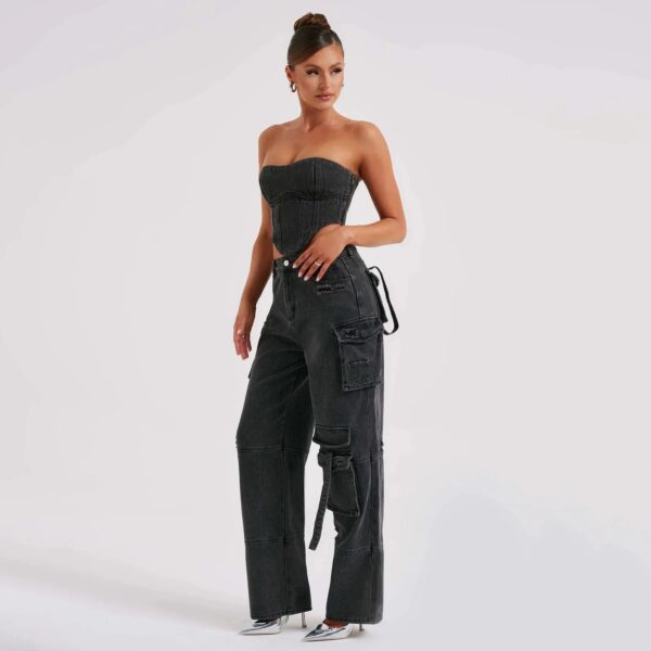 Women'S Autumn New Low-Rise 3D Pocket Splicing Jeans: Loose Fit, Pendant Detail, Thin Trousers - Image 3