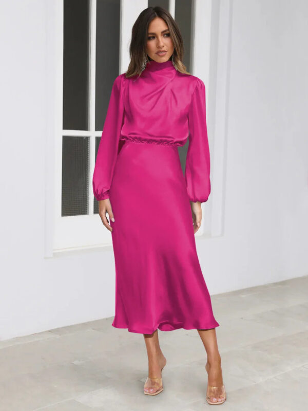 Autumn New High-End Satin Long-Sleeved Loose Dress Temperament Elegant Women'S Evening Dress - Image 2