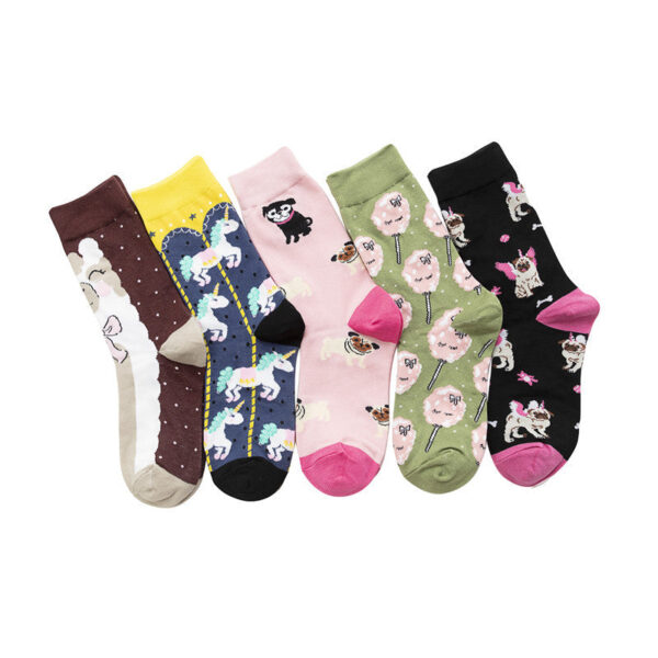 Women'S Socks Hip-Hop Trend Women'S Mid-Tube Cotton Socks Cartoon Personalized Socks Cute Man-5Prs - Image 2