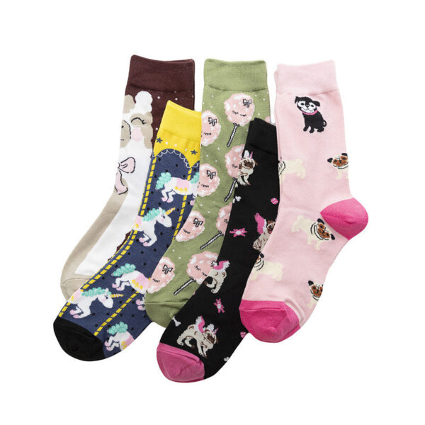 Women'S Socks Hip-Hop Trend Women'S Mid-Tube Cotton Socks Cartoon Personalized Socks Cute Man-5Prs - Image 3