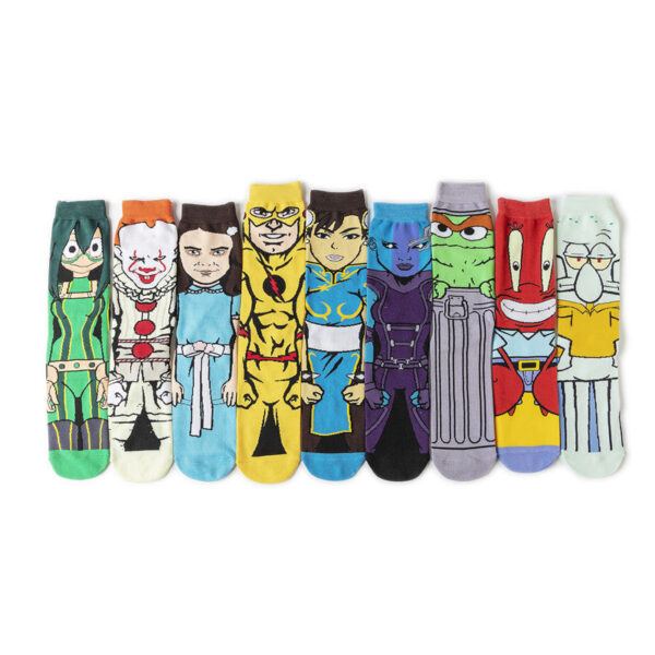 Male Cotton Cartoon Female Pattern Medium Tube Animation Socks Personalized Ins Trendy Cotton Socks-5Prs - Image 2