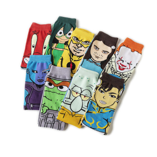 Male Cotton Cartoon Female Pattern Medium Tube Animation Socks Personalized Ins Trendy Cotton Socks-5Prs - Image 4