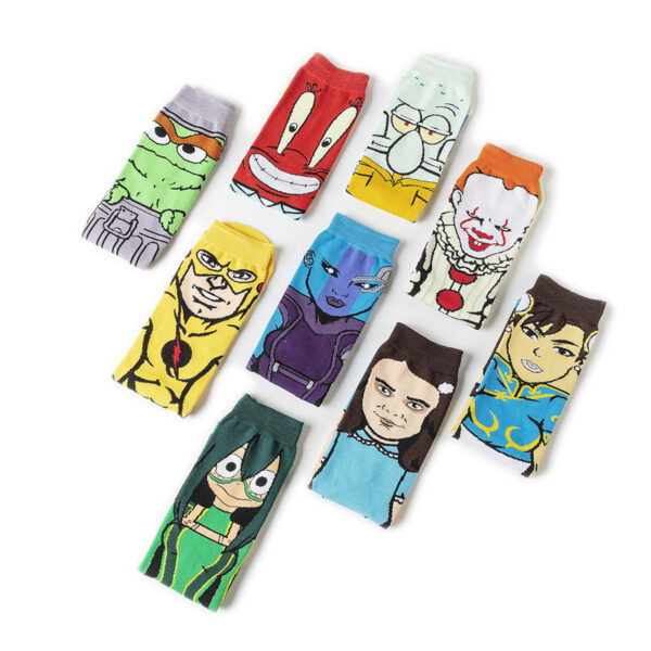 Male Cotton Cartoon Female Pattern Medium Tube Animation Socks Personalized Ins Trendy Cotton Socks-5Prs - Image 3