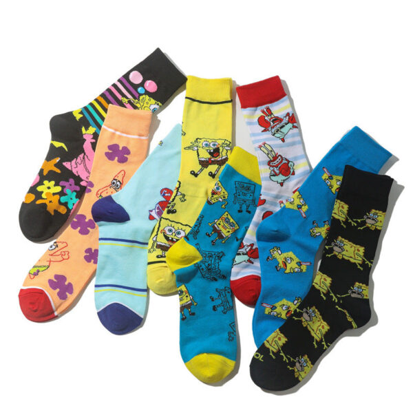 Men'S Spongebob Squarepants Women'S Medium Tube Cartoon Men'S Socks Anime Men'S Movie Women'S Personality Socks-5Prs - Image 3