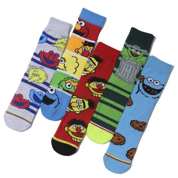Wholesale Men'S Cartoon Socks Cotton Medium Tube Tide Socks Sesame Street Cute Women Ins Socks-5Prs - Image 3