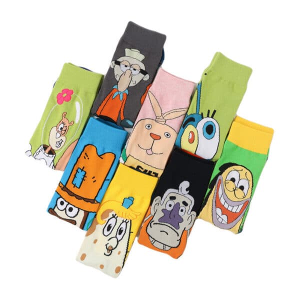 Tide Socks Cotton Cute Animation Socks Cartoon Men'S Flower Socks Medium Tube Socks Women'S Stockings-5Prs - Image 4