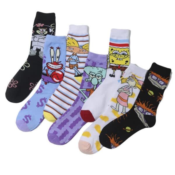Male Personality Medium Tube Cotton Sponge Cartoon Crab Boss Female Cartoon Long Tube Animation Men'S Socks-5Prs - Image 2