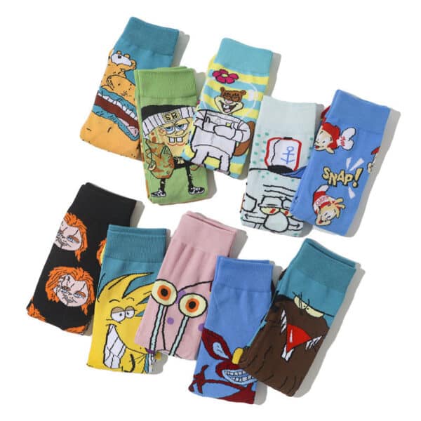Male Parasite Cartoon Tide Socks Women'S Medium Tube Men'S Sponge Socks Long Tube Cotton Animation Socks-5Prs - Image 4