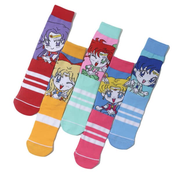Female Casual Cotton Medium Tube Sailor Moon Anime Manga Day Man Women'S Socks-5Prs - Image 4