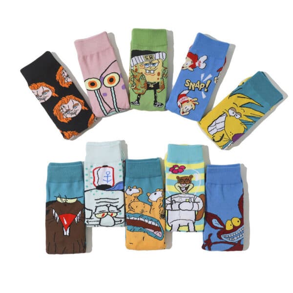 Male Parasite Cartoon Tide Socks Women'S Medium Tube Men'S Sponge Socks Long Tube Cotton Animation Socks-5Prs - Image 3