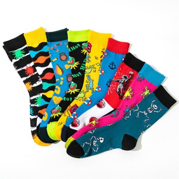 Male Medium Tube Personality Pattern Men'S Animation Women'S Wholesale Socks Long Tube Comic Film Socks-5Prs - Image 4