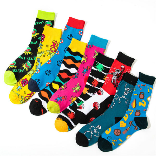 Male Medium Tube Personality Pattern Men'S Animation Women'S Wholesale Socks Long Tube Comic Film Socks-5Prs - Image 2
