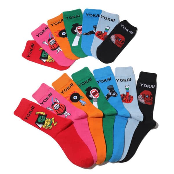 Male Japanese Monster Animation Socks Female Cotton Monster Story Sock Cartoon Personality Trend Boat Socks-5Prs - Image 3