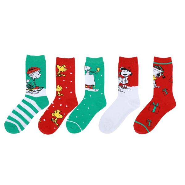 Cotton Christmas Anime Trendy Socks Men'S Socks Snoopy Women'S Mid-Tube Cotton Sleigh Gift Socks-5Prs - Image 4
