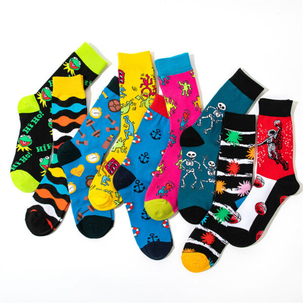 Male Medium Tube Personality Pattern Men'S Animation Women'S Wholesale Socks Long Tube Comic Film Socks-5Prs - Image 3