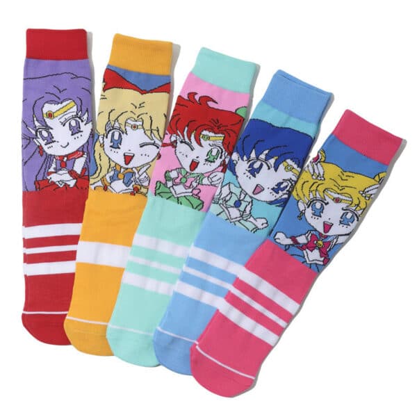Female Casual Cotton Medium Tube Sailor Moon Anime Manga Day Man Women'S Socks-5Prs - Image 3