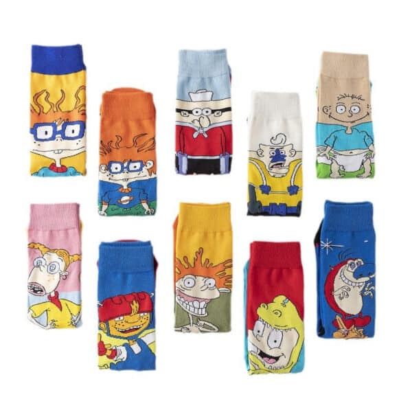Medium Tube Personalized Animation Cartoon Comic Socks Male And Female Skateboard Cotton Socks-5Prs - Image 5