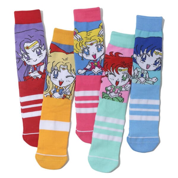 Female Casual Cotton Medium Tube Sailor Moon Anime Manga Day Man Women'S Socks-5Prs - Image 2