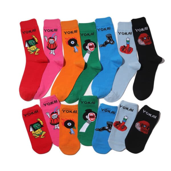 Male Japanese Monster Animation Socks Female Cotton Monster Story Sock Cartoon Personality Trend Boat Socks-5Prs - Image 2