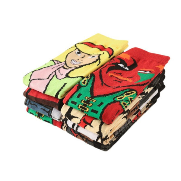New Male Clown Medium Tube Cartoon Men'S Socks Female Animation Socks Personalized Trend Skateboard Socks-5Prs - Image 5