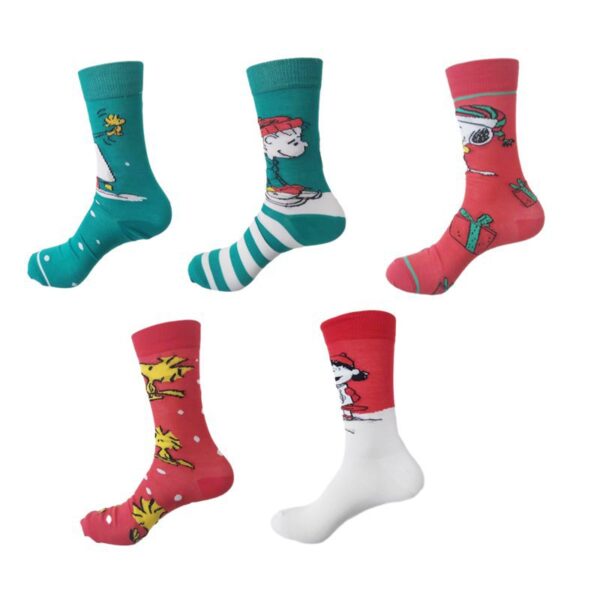 Cotton Christmas Anime Trendy Socks Men'S Socks Snoopy Women'S Mid-Tube Cotton Sleigh Gift Socks-5Prs - Image 5