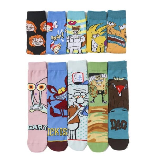 Male Parasite Cartoon Tide Socks Women'S Medium Tube Men'S Sponge Socks Long Tube Cotton Animation Socks-5Prs - Image 5