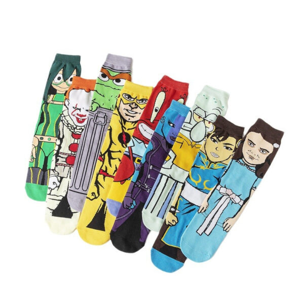 Male Cotton Cartoon Female Pattern Medium Tube Animation Socks Personalized Ins Trendy Cotton Socks-5Prs - Image 5