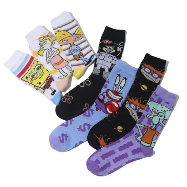 Male Personality Medium Tube Cotton Sponge Cartoon Crab Boss Female Cartoon Long Tube Animation Men'S Socks-5Prs - Image 3