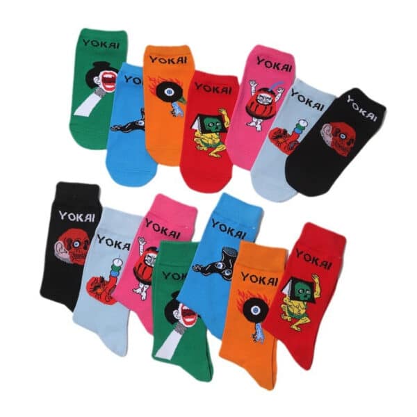 Male Japanese Monster Animation Socks Female Cotton Monster Story Sock Cartoon Personality Trend Boat Socks-5Prs - Image 5