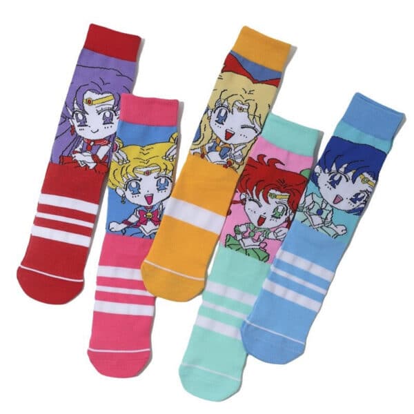 Female Casual Cotton Medium Tube Sailor Moon Anime Manga Day Man Women'S Socks-5Prs - Image 5