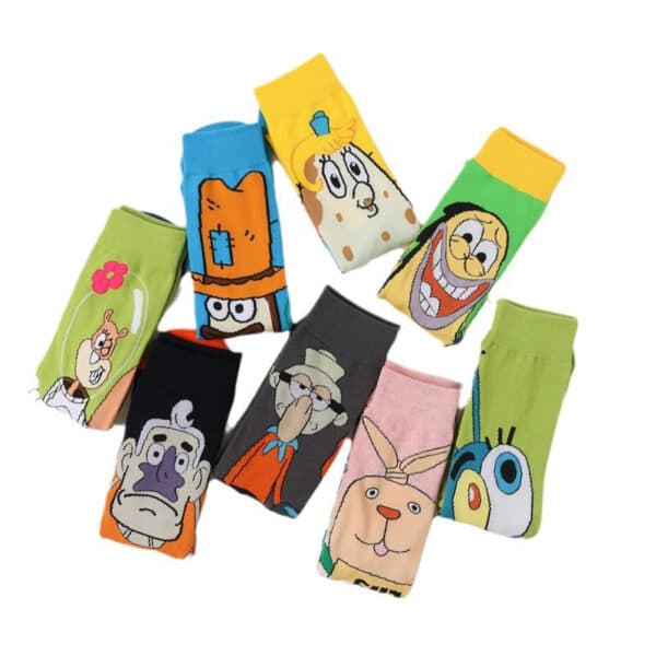 Tide Socks Cotton Cute Animation Socks Cartoon Men'S Flower Socks Medium Tube Socks Women'S Stockings-5Prs - Image 5