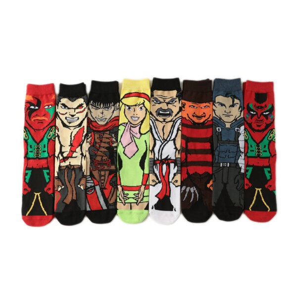 New Male Clown Medium Tube Cartoon Men'S Socks Female Animation Socks Personalized Trend Skateboard Socks-5Prs