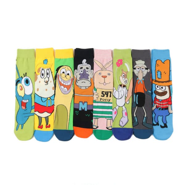 Tide Socks Cotton Cute Animation Socks Cartoon Men'S Flower Socks Medium Tube Socks Women'S Stockings-5Prs