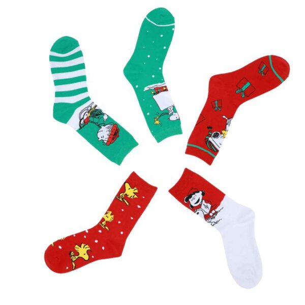 Cotton Christmas Anime Trendy Socks Men'S Socks Snoopy Women'S Mid-Tube Cotton Sleigh Gift Socks-5Prs - Image 2