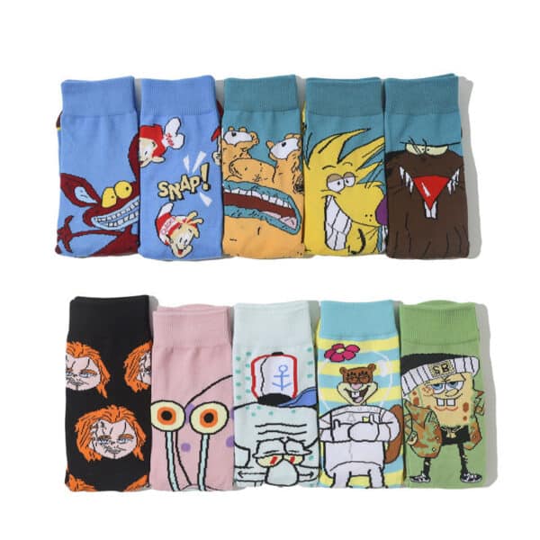 Male Parasite Cartoon Tide Socks Women'S Medium Tube Men'S Sponge Socks Long Tube Cotton Animation Socks-5Prs - Image 2