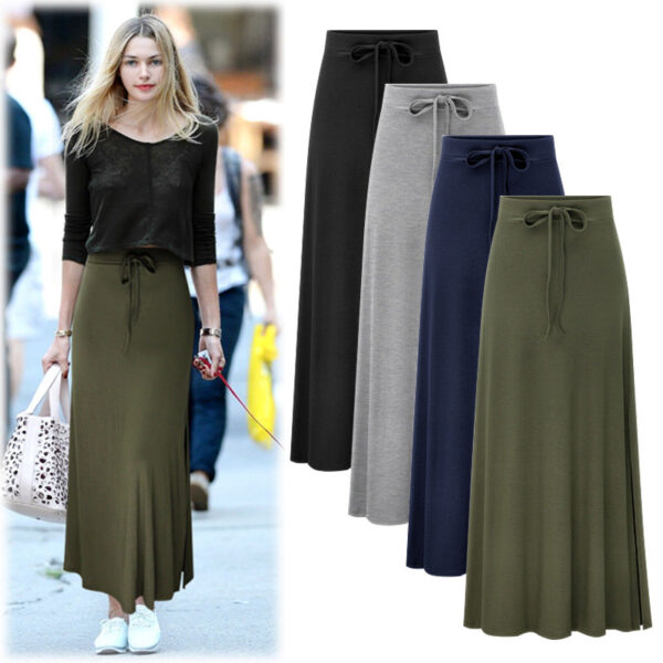 Large Size Women'S Clothing Fashion Knitted Skirt High Waist Medium And Long Slit A-Shaped Skirt Elastic Over The Knee