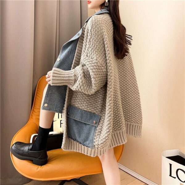 Autumn New Lazy Style Fake Two Pieces Design Loose Knitted Sweater Jacket Cardigan - Image 7