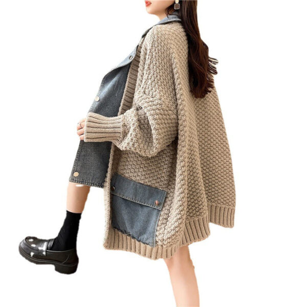 Autumn New Lazy Style Fake Two Pieces Design Loose Knitted Sweater Jacket Cardigan - Image 5