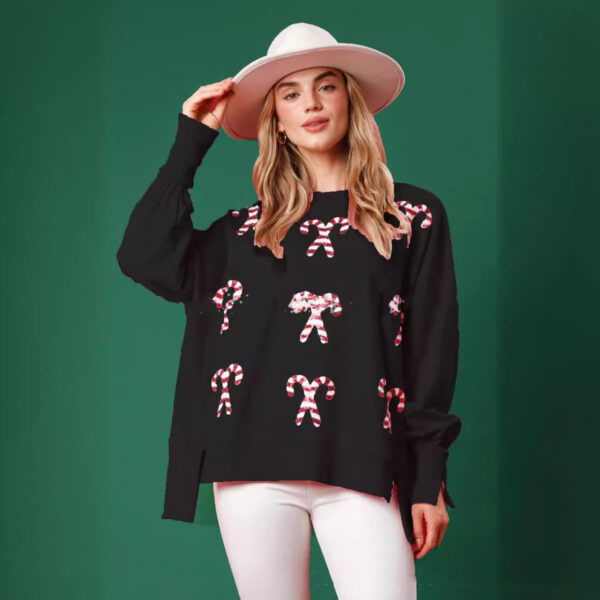 2024 Autumn And Winter New Women'S Clothing Christmas Candy Sequined Top Loose Casual Sweater - Image 2