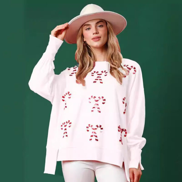 2024 Autumn And Winter New Women'S Clothing Christmas Candy Sequined Top Loose Casual Sweater - Image 3