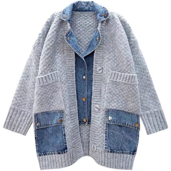 Autumn New Lazy Style Fake Two Pieces Design Loose Knitted Sweater Jacket Cardigan - Image 9